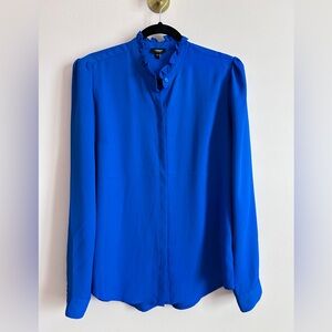 Express Blue Ruffled Mandarin Collar Blouse